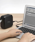 P-Touch CUBE Plus Bluetooth Label Maker PT-P710BT printing 'Welcome' label connected to laptop