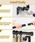 Heavy Duty Adjustable Curtain Rod 32 To 144 Inches Black 1 Inch Diameter Extra Long Window Rods Modern Design with installation steps