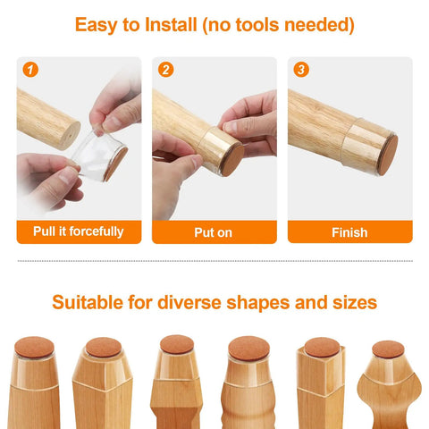 Installation steps for Silicone Chair Leg Floor Protectors Set With Thick Elastic Pads For Hardwood Floors, 24 Pack Clear Large Size