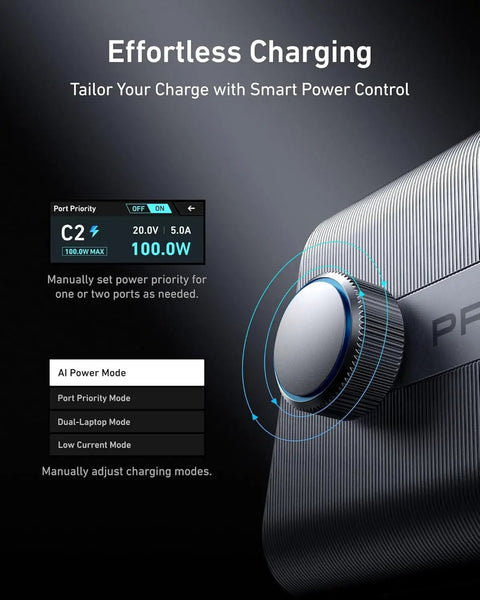 Prime 250W GaN USB C Charging Station With Six Ports Four USB C And Two USB A Two Point Two Six Inch LCD Smart Display