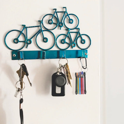 Foldable Hex Key Wrench Set With Hole wall-mounted bike-shaped key holder, steel, blue, holding keys