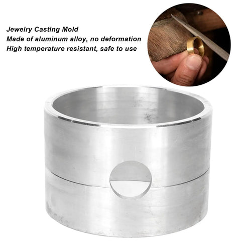 DIY Jewelry Casting Kit With Aluminum Alloy Cylindrical Sand Casting Mold For Ring Making And Small Batch Metal Jewelry, Casting Flask For Handmade Crafts And Studio Projects. Aluminum ring casting mold with side opening for custom ring making.