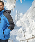 Man wearing Dope Waterproof Ski Jacket For Winter Weather Windproof Snowboard Coat With Removable Hood and Cuffs, Blue, Large