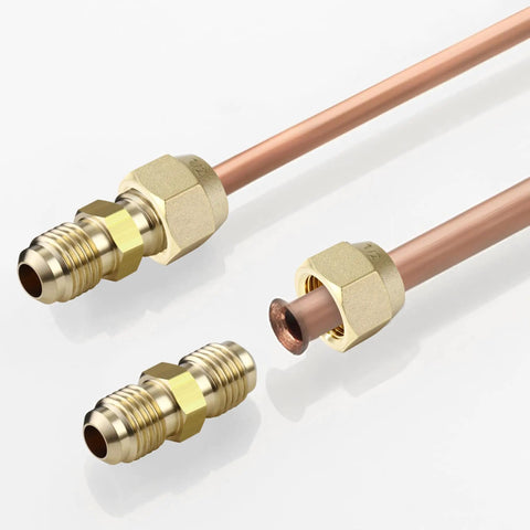 Top Tier Premium Brass Flare Nut Set Three Eighth Size Designed For Fuel Oil And Propane Systems with copper tubes