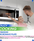 Father and daughter using microwave with 16 Inch Microwave Glass Turntable Replacement Plate Fits WB49X10189 GE Microwave For Even Reheating And Cooking, Super Durable, Easy To Install, No Slip Surface, Makes Your Oven Run Like New, Reliable Kitchen Upgrade.