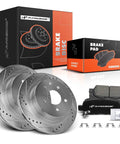 11.49 Inch Rear Drilled And Slotted Disc Brake Rotors And Ceramic Pads Kit For Nissan And Infiniti Models with packaging