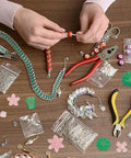Crafting with Dope Lotus Acrylic Beads Set, 24 Pieces In 7 Styles, tools and jewelry making items on table