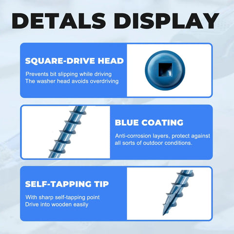 Details of Heavy Duty Outdoor Pocket Hole Screws Set One And A Quarter Inch Coarse Thread Blue Coated Weather Resistant Self Tapping Wood Screws