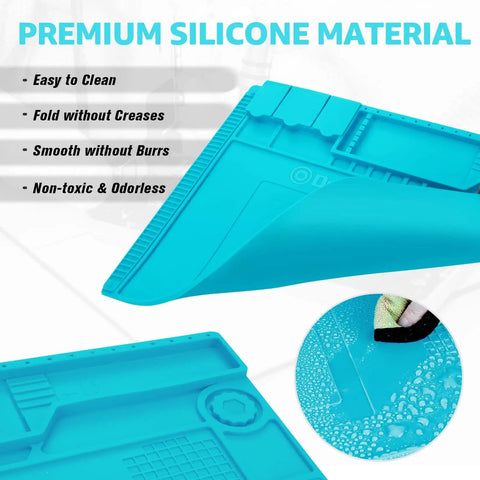 Silicone Soldering Mat With Magnetic Work Pad And 932 F Heat Resistance for electronics repair, showing easy-to-clean surface
