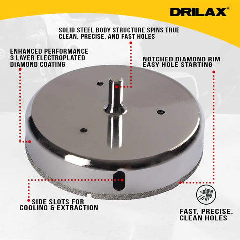 5 Inch Diamond Hole Saw Drill Bit For Porcelain Tile Granite Glass And Ceramic Heavy Duty Steel Core Cutter showing steel body and diamond coating.