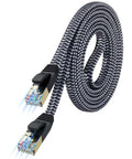 Cat 7 Ethernet Cable 6.6 Ft Flat Nylon Braided Shielded RJ45 LAN Wire For Gaming PS5 Xbox PC Router Modem Smart TV Ultra Fast Network Cord 10Gbps Support Faster Than Cat 6 shown coiled up