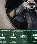 Heavy Duty Beefy 2 3/16 Inch Deep Six Point Impact Socket With One Inch Drive For Semi Truck Axles And Flange Nuts in use with a wrench.