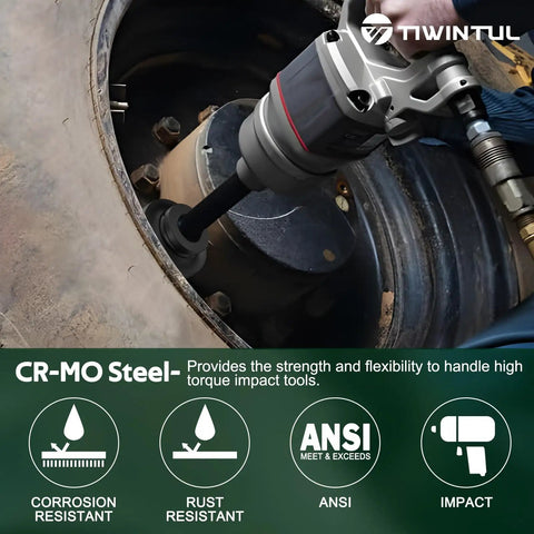 Heavy Duty Beefy 2 3/16 Inch Deep Six Point Impact Socket With One Inch Drive For Semi Truck Axles And Flange Nuts in use with a wrench.