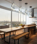 Dimmable LED Ceiling Pendant Light With Six Lights, Modern Industrial Chandelier over kitchen counter, crystal bubble shades