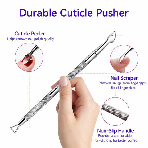 Close-up of a double-ended cuticle pusher from 20 Piece Nail Remover Clips Kit For Fingers And Toes Reusable Gel Soak Off Clips