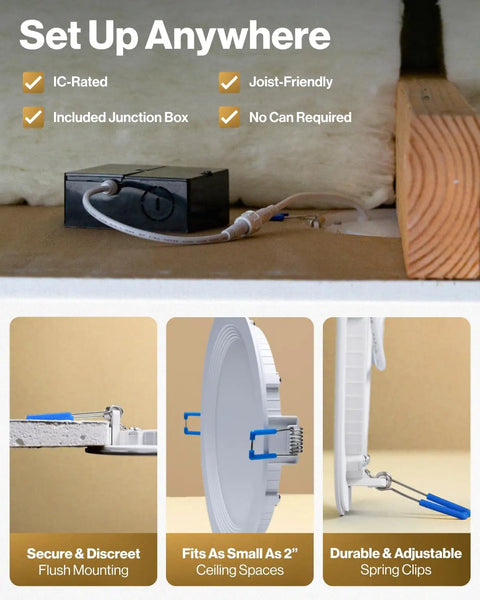 Six Inch Slim Led Recessed Ceiling Lights 12 Pack Featuring Built In Night Light And Smooth Dimming Baffle Trim With 5Cct Color Select For No Sweat Home Makeovers