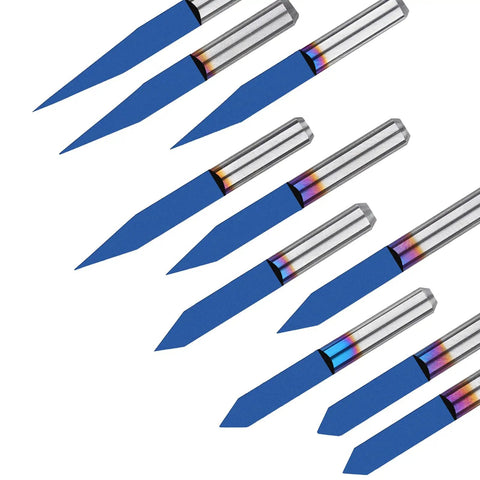 Dope 10 Piece One Eighth Inch Shank V Groove CNC Router Bits Set With 10 15 20 25 30 40 45 60 90 Degree Angles Nano Blue Coat