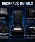 Backpack details showing anti-collision beads, combination lock, and durable straps of Portable Moving Billboard Backpack For Street Ads And Mobile Promotions Ultra Bright Hella Daylight Visible Lcd Screen Android Powered Gear For Small Business Hustlers.