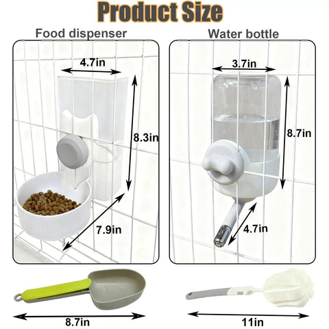 Product size details for Premium Gravity Feeder And Water Dispenser Set Keeps Your Fur Babies Fed And Hydrated, showing dimensions.