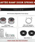 Heavy Duty Trailer Ramp Door Spring Kit TSAP780 components for 7Ft Enclosed Cargo Trailers with 80 lb torsion spring, drums, cables.