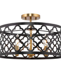 Dope 16 Inch 3 Light Modern Semi Flush Mount Ceiling Light With Metal Drum Shade In Warm Brass And Black Finish