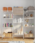 Heavy Duty 4 Tier Metal Wire Shelving Unit For Garage And Home Storage with books and decor items displayed on shelves