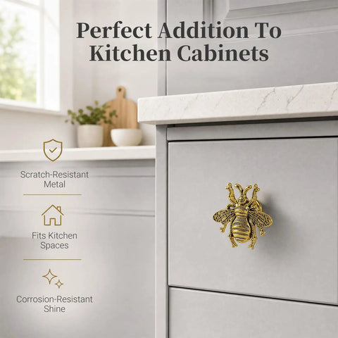 Bee Shape Cabinet Knobs 2 Pack Nature Inspired Single Hole Pulls For Cabinets Dressers Furniture Doors Antique Gold Zinc Alloy Electroplated Finish Rust Resistant, 2.2"