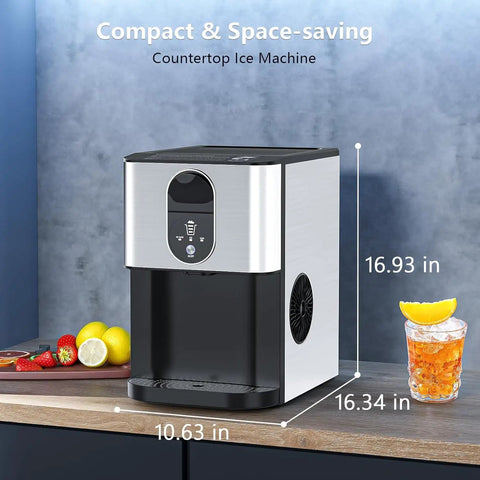 Party Ready Nugget Ice Maker For Countertop With 44 Lbs Per Day, Pellet Ice Machine dimensions on kitchen counter