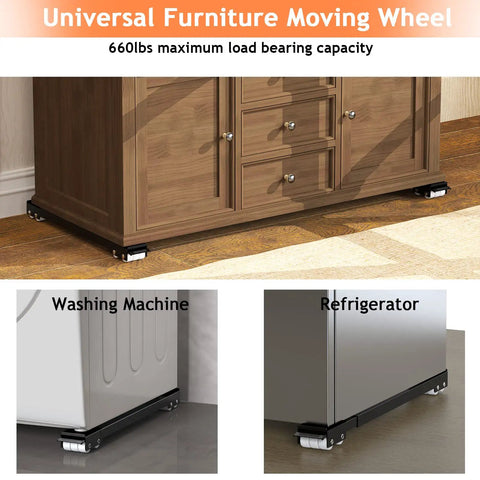 Image of Extendable Washing Machine Dolly Furniture Rollers Black Adjustable Appliance Moving Carts Heavy Duty Wheels for Refrigerator and Laundry Equipment.