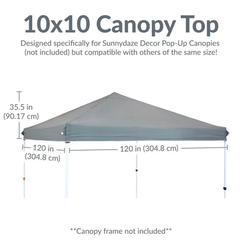 10x10 Canopy Replacement Top For Pop Up Shelter Heavy Duty PU Coated 150D Oxford Fabric In Gray Replacement Shade