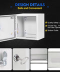 Rugged Outdoor Steel Electrical Box 12x12x8 Inch Junction Enclosure NEMA 4X IP66 open showing lock and mounting plate