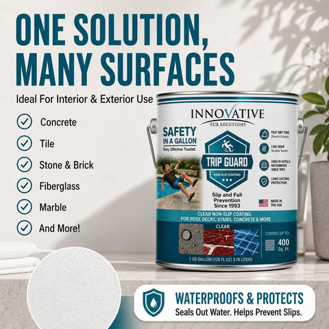 Clear Anti Slip Floor Coating For Concrete And Tile Delivers Legit Traction On Wet Floors Stops Dangerous Skids Hassle Free Roll Formula Grips Brick Masonry And Driveway Surfaces Solid in a one-gallon container.