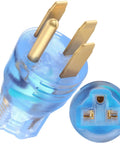 Heavy Duty 50 Amp To 20 Amp Nema 14-50P To 6-20R Power Adapter with blue molded plug and gold prongs for RV and generator use.