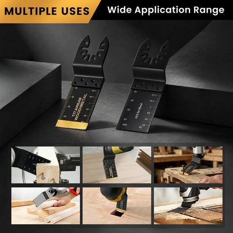 50 Piece Oscillating Blades Kit For Wood And Metal, Dual Material Set With 45 HCS Blades For Clean Wood Cuts And 5 Titanium Coated Blades For Wood Or Metal Tough Jobs, 35mm Blades, Durable Multi Tool Upgrade, two oscillating blades