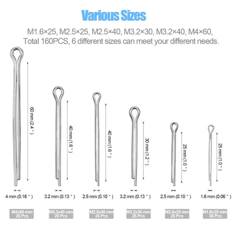 Job Site Ready 304 Stainless Steel Cotter Pins Assortment Kit 160 Piece Hairpin Clip Set For Auto Repair Farm Equipment And Shop Builds That Lock Solid Through Rough Daily Grinds