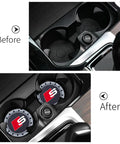Audi S Line Recessed Silicone Cup Holder Coaster Set for Car Interiors Durable Two Pack Protectors in cupholders before and after installation