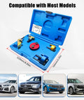 Auxiliary Stretch Belt Remover And Installer Tool For Quick Easy Belt Swaps in blue case with various tools