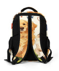 Back view of Heart And Bone Pet Pals Printed Unisex Backpack showcasing padded straps and pet design on durable polyester material.