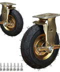 Heavy Duty Pneumatic Rubber Caster Set Featuring Smooth Swivel Brake Options Roll Like Butter On 8 Or 10 Inch Wheels, showcasing robust 8-inch wheels.