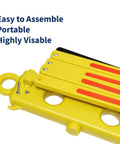 Close-up of 8 Ft Folding Traffic Barrier Fence With Reflectors showing yellow folded panels and reflectors, portable design.