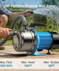 Man using 2HP Portable Shallow Well Pump For Home Use 1800 GPH Water Transfer Pump 110V Stainless Steel Garden Booster