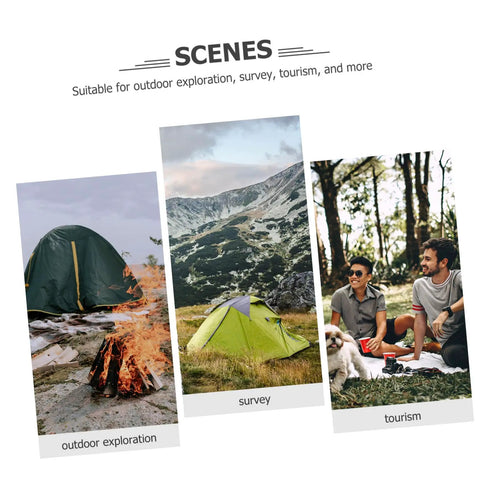 Scenes of camping with green tents in nature, outdoor exploration and survey, promoting adventure tourism