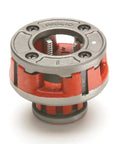 12R Alloy Die Head With Three Quarter Inch Factory Set Dies For One Inch Pipe Right Hand Threading High Speed Manual Die Head Delivers Clean Precise 14 TPI Cuts; Front View