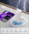 Game Changing Power Strip Tower Surge Protector With Pd Fast Charging Usb C Ports And Twelve Ac Outlets Smart Charging Station on desk.