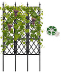 5.25 Foot Black Metal Garden Trellis Fence For Climbing Plants Outdoor Lattice Wall Frame with grapevines and twist tie