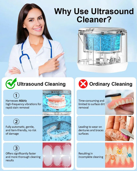 2-In-1 Ultrasonic Retainer And Jewelry Cleaner With 46KHz Deep Cleaning Power Portable Dental Cleaning Pod benefits comparison