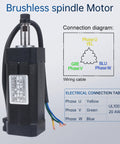 24V DC Brushless Spindle Motor With 10800 RPM And 104W Output Air Cooled For CNC Router Milling Machines 42mm ER8 Collet