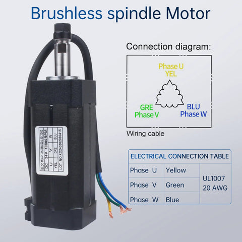 24V DC Brushless Spindle Motor With 10800 RPM And 104W Output Air Cooled For CNC Router Milling Machines 42mm ER8 Collet