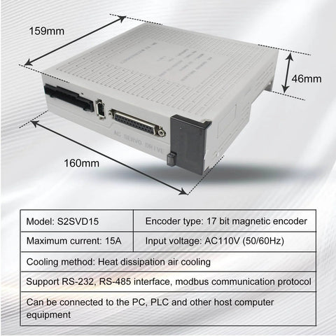 750W 110V Servo Motor Kit With Driver And CNC Controller dimensions and specifications overview.