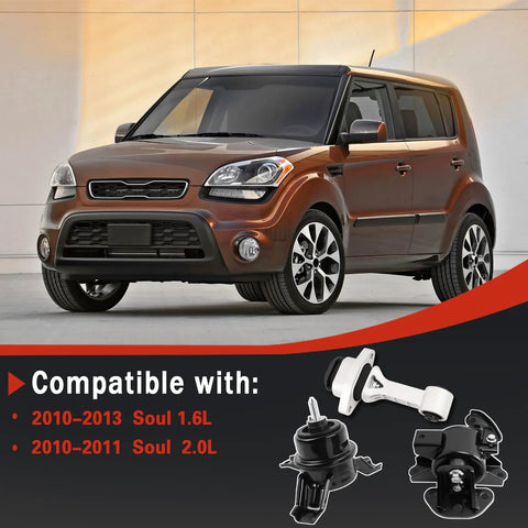 Engine And Transmission Mount Kit For Kia Soul 2010 2011 2012 2013 1.6L And 2010 2011 2.0L L4 Reusable Bracket Set 3pc OE A7190 A71078WO A71020